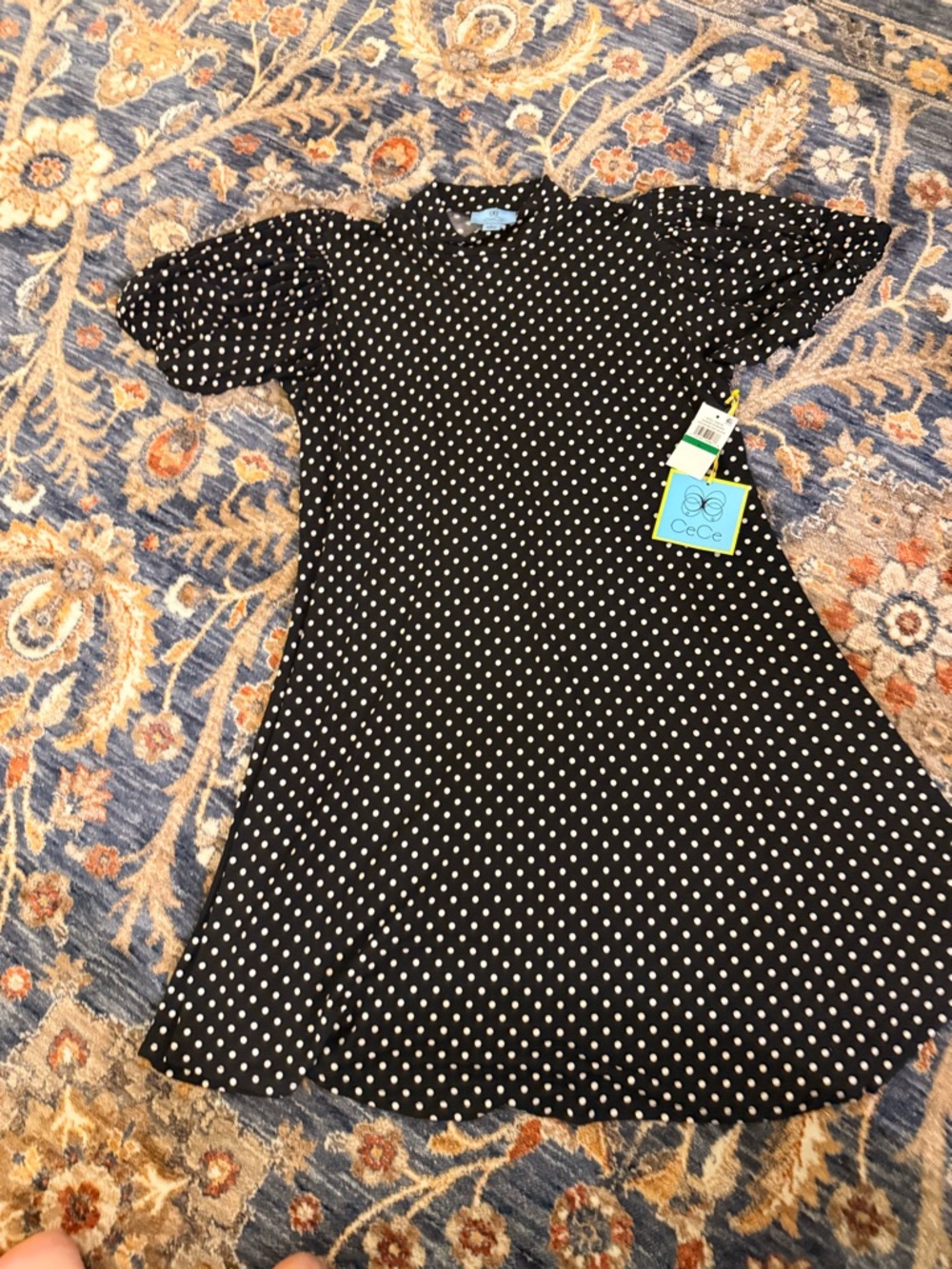 CeCe Black and White Polka Dot Puff Sleeve Dress